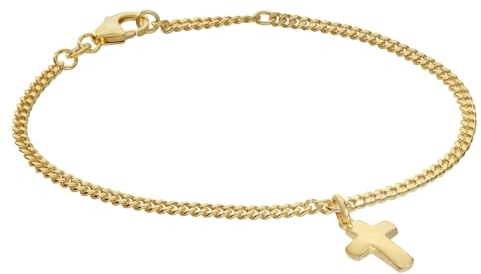 trendor Mädchen-Armband mit Kreuz 925 Silber Vergoldet Panzerband 21581 | zeitloses Flachpanzerband, Armschmuck für Kinder,