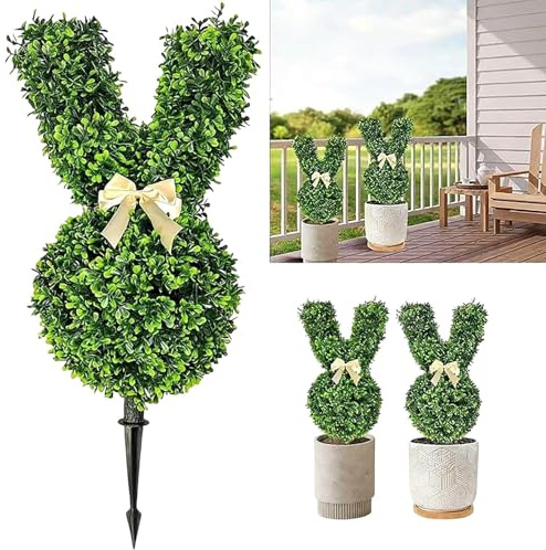 Generisch Künstlicher Buchsbaum Hase Mit Erdspieß - 55 cm Osterhasen Figur Für Außen | Wetterfeste Osterdekoration Für Garten, Rasen Und Terrasse Im Frühling