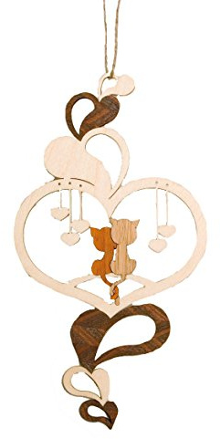 Kuhnert Fensterbilder/Zierschmuck - Holzdekoration mit aufgesetztem Edelholzfurnier - Motiv: Zwei Katzen - Maße: 12 x 21 cm - Made in Germany
