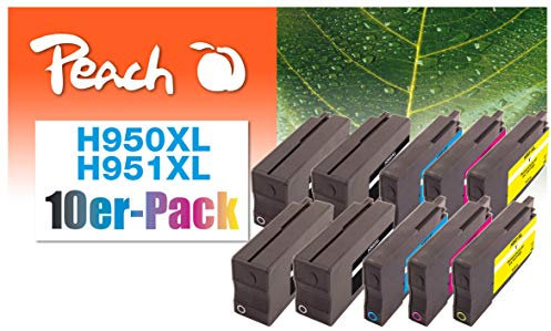 Peach H950/951 10er-Pack Druckerpatronen XL (4xBK, 2xC, 2xM, 2xY) ersetzt HP No. 950XL, No. 951XL, CN045A, CN046A, CN047A, CN048A für z.B. HP OfficeJet Pro 8600 Plus e-All-in-One