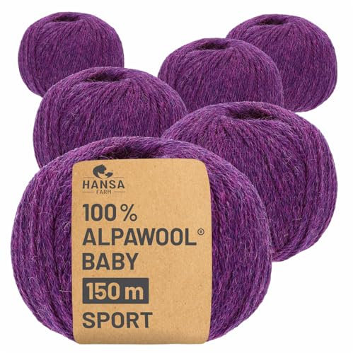 HANSA-FARM | 100% Baby Alpakawolle in 50+ Farben (kratzfrei) - 300g Set (6 x 50g) - weiche Alpaka Wolle zum Stricken & Häkeln in 6 Garnstärken by Hansa-Farm - Lila Heather (Lila)