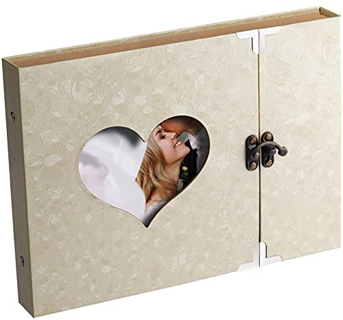 Firbon Album Scrapbook A4 with Gift Box Personalized DIY Memory Book Vintage Love Heart Black Pages Wedding Gift Guest Book(Beige)