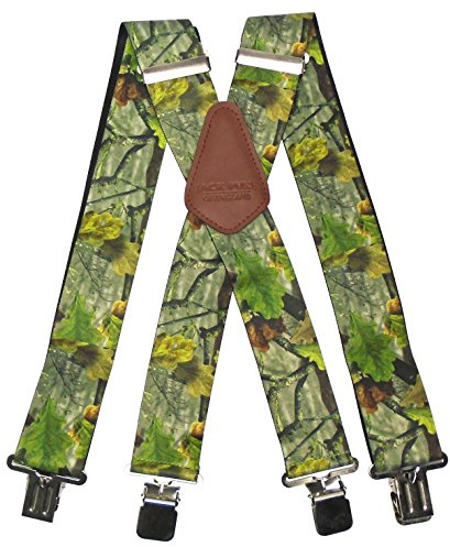 JACK PYKE Elasticated Braces for Men, 4 Strong Clips, Cross-Back Leather Trim, Adjustable 70-115cm, 35mm Wide Suspenders for Hunting, Shooting, Fishing, Field Sports - English Oak Evolution