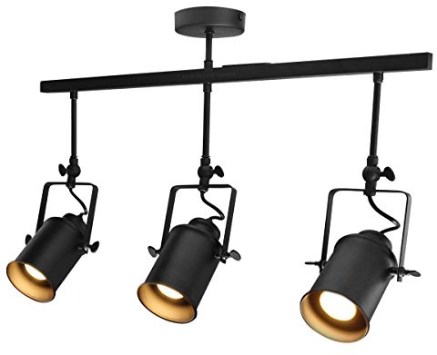 Industrial Retro GU10 Ceiling Spotlight Bar 3 Lamp Black Metal Adjustable Track Light Fitting M0054