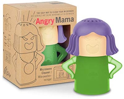 Brainstream Mikrowellenreiniger Angry Mama, Grün + Lila, Reinigungsfigur für Mikrowelle, Reinigt und desinfiziert ohne Chemie, einfach & umweltfreundlich, Microwave Cleaner, wütende Mama