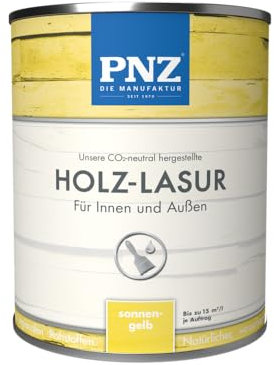 PNZ Holzlasur für Innen und Außen | lösemitttelfreie Farblasur | Nachhaltig hergestellt mit regionalen Rohstoffen | für alle Hölzer, auch Bienenhäuser, Gebinde:0.75L, Farbe:sonnengelb
