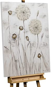 KunstLoft Leinwandbild | 100% HANDGEMALT | 75x100cm | Gemälde 'Delicate Meadow' | Blüten | Grau Weiß | Wandbild Wohnzimmer