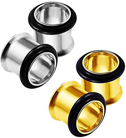 KJM FASHION 4 Stk Stahl 10mm 00gauge Single Flared Tunnel Schwarzer O-Ring Tunnel Ear Plug Ohren Stecker Dehnstab Ringe Eyelet Piercing Schmuck 3954