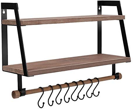Étagères murales Halcent Étagères de rangement en bois avec porte-serviettes, étagères flottantes Étagère à épices de cuisine rustique à 2 niveaux for salle de bains avec crochets for ustensiles de cu