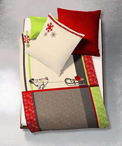 fleuresse Mako-Satin Bettwäsche 135x200 Mops Hund Schlitten 22923-4