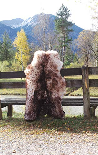Felltrade Merino Schaffell Lammfell Fell echt groß 110-120 cm weiß-braun geflammt ökologische Gerbung