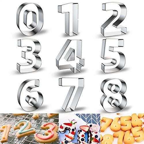 Belons 9 Stück Ausstechformen Set, Große Zahlen 0-9 Ausstecher Plätzchenformen für Keks, Fondant, Gebäck, Glasur, Tortendeko, Kuchendeko, DIY Backen, aus Edelstahl