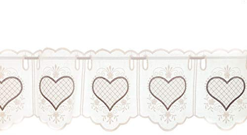 Zauberhafte Scheibengardine im Landhausstil Herzen- Höhe 20 cm Farbe rohweiss/grau - ideal für kleine Fenster (20x64 cm)