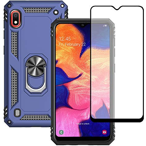 Yiakeng Hülle für Samsung Galaxy A10 Handyhülle, Samsung A10 Hülle, mit Schutzfolie, Stoßfest Schutzhülle Mit Ring Standfunktion Case Cover für Samsung Galaxy A10 (Blau)