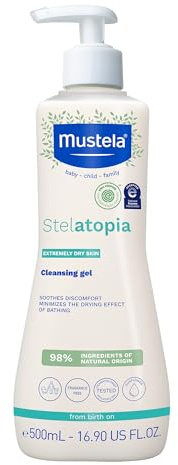 Mustela Stelatopia Eczema-Prone Skin Cleansing Gel - Baby Face & Body Wash with Natural Avocado & Sunflower Oil - Fragrance-Free & Tear Free - 16.9 fl. oz.