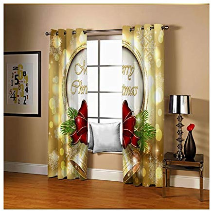 Daesar Verdunklungs Vorhang Polyester 2er Set Glocken mit Knot Merry Christmas, Fenster Vorhang Lang Kinderzimmer 274x183CM Vorhang Blickdicht mit Ösen Wohnzimmer Modern