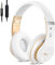 Cuffie Bluetooth wireless 6S sopra l'orecchio, cuffie stereo wireless pieghevoli stereo Hi-Fi Auricolari con microfono incorporato, controllo volume, FM per iPhone/Samsung/iPad/PC (Bianco e Oro)