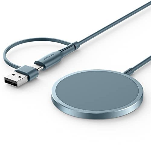 JSAUX Magnetic Wireless Charger Compatible with MagSafe Charger/iPhone 16e/16/16 Plus/16 Pro/16 Pro Max/15 Plus Pro Max/iPhone 14 13 12 Series/Airpods, Mag Wireless Charging Pad-Blue