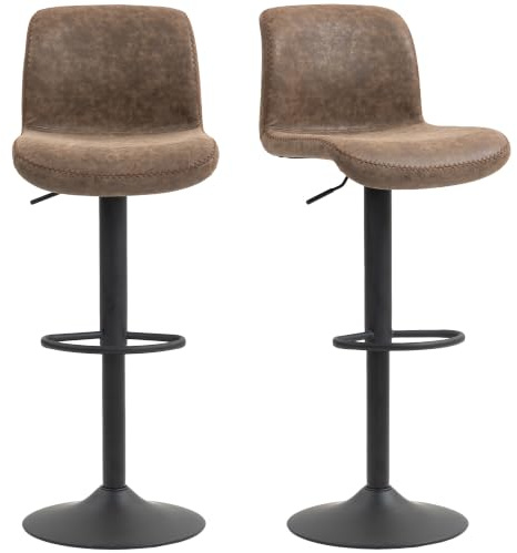 HOMCOM Bar Stools Set of 2 Height Adjustable, Backrest Footrest, Brown | Barstools, PU Leather Upholstered Dining Stools, for Kitchen Counter Breakfast Bar