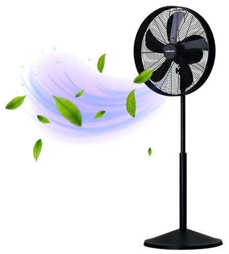 Mellerware - Ventilador de Pie Brizy Stand 50W | Diseño en Aluminio | 5 Aspas 40cm Metálicas | Oscilación | 3 Velocidades | Altura e Inclinación Regulable | Gran Flujo de Aire | Negro