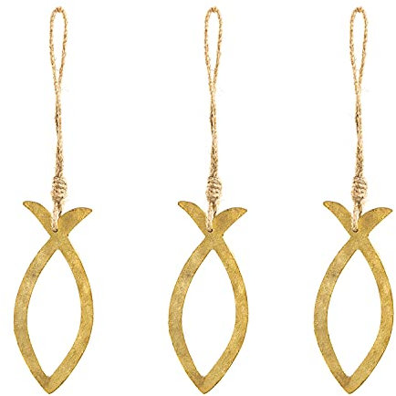 Logbuch-Verlag 3 Fische Anhänger goldfarben 15 cm Maritime Metall Deko Fischernetz zum Aufhängen