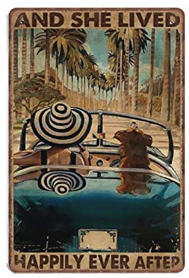 DAIERCY Lustiges Vintage-Schild mit Aufschrift And She Lived Happily Ever After Travel, Retro-Heimdekoration, Metall-Blechschilder für Küche, Garten, Garage, Badezimmer, Wanddekoration, 20 x 30 cm
