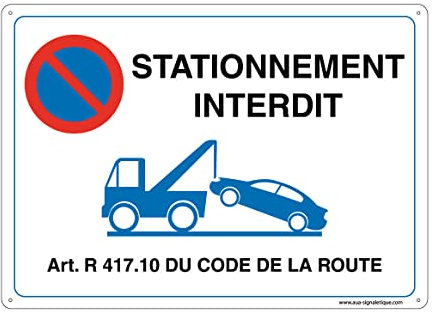 AUA SIGNALETIQUE - Panneau Prépercé (4 Trous) avec Angles arrondis - PVC Rigide 1.5 mm - (210 x 150 mm, Stationnement Interdit Fourrière)