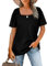 Aokosor Ladies T Shirts Womens Square Neck Summer Tops Puff Sleeve Casual Tshirt Black Size 10-12