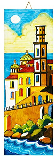 Napolamp Mattonella in Ceramica cm. 10x30 con Stampa di Uno Paesaggio della costiera amalfitana, Paesaggio Costiera 4, piastrella Ornamentale da Appendere.