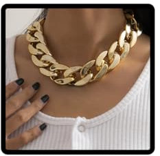 Prosy Punk Kubanische Link Kette Choker Halskette Leichte Chunky Oval Chain Link Halskette Statement Hip Hop Schmuck für Frauen und Mädchen (Gold)