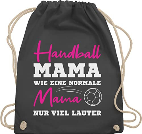 Turnbeutel Rucksack - Taschen - Handball Mama wie eine normale Mama nur viel lauter weiß - Unisize - Dunkelgrau - stoffrucksack mommy mutter mom beutel muttertagsgeschenke mutti laut tasche