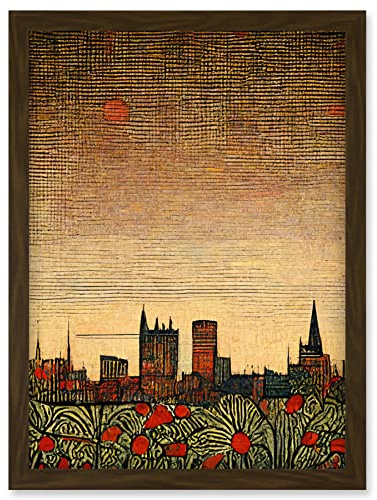 Doppelganger33 LTD Floral City Skyline Poppies William Morris Artwork Framed Wall Art Print A4