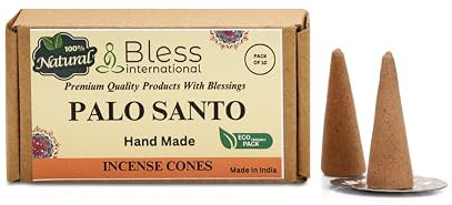 Bless International Palo Santo Incense-Cones Handmade-Hand-Dipped Organic-Chemicals-Free for-Purification-Relaxation-Positivity-Yoga-Meditation The-Best-scents (10 Count)