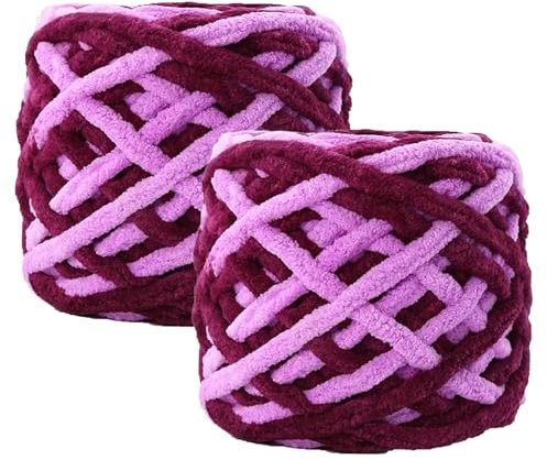 Maxee Chenille Wolle Garn 180 g(90 g*2), ca.130 m, Super Soft Knitting, Chunky Grobstrick Weiches Wollgarn zum Häkeln, Chenille zum Weben von Schals, Mützen, Decken, Zierkissen-25-2 lila Farben