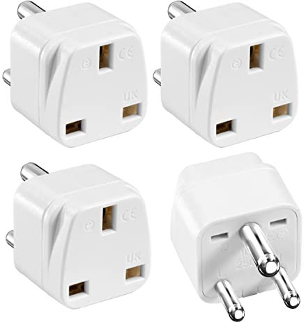 LUKELI 4 Pack UK to India Plug Adapter India Travel Adapter Maldives Plug Adapter for Indian Pakistan Sri Lanka,Burma,Maldives Iraq Nepal Yemen Zambia (White 4 Pack)