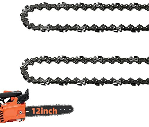 2 Pack 12 Inch Chainsaw Chains 3/8 LP Pitch .050 Gauge 45 Drive Links, 12 Replacement Chain Low-Kickback Compatible with Craftsman, Greenworks, Poulan, Remington, Echo, Ryobi and more