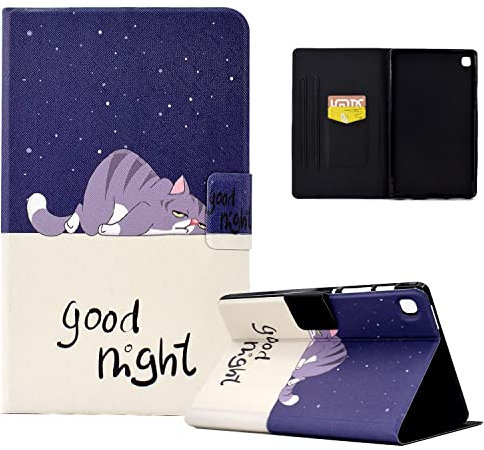 CXTcase Custodia per Samsung Galaxy Tab S6 Lite 10.4 2022/2020,PU Intelligente Tablet Cover Galaxy Tab S6 Lite (SM-P610/P613/P615/P619),Tablet Custodia con Slot per Schede,Gatto Pigro