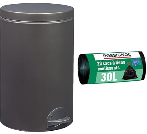 Poubelle de cuisine à pédale et 20 sacs-poubelle, Capacité 20L, Fabrication française, Seau intérieur amovible avec anse, Pratique ELORA ROSSIGNOL