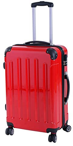 INVIDA Glüückskind Luxus Koffer Trolley aus Polycarbonat ABS Materialmix mit 4 Zwillingsrollen in Rot M Boardingsize