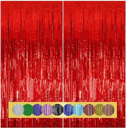 2 Stück Lametta Vorhänge Rot Glitzer Hintergrund Dekoration Folien Fransen Silvester Geburtstag Hochzeit Partydeko Luftschlangen Deko für Disco Party Hochzeit Party Dekoration Neujahr