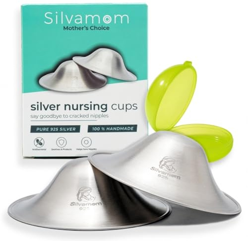 Silvamom 925 Pure Silver Nursing Cups - Silver Nipple Shields for Nursing Mothers - Soothes and Protects - Nursing Supplies (X-Large)