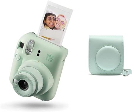 Instax Mini 12 Cámara instantánea, con autoexposición y Lente selfi incluida, Mint Green & Funda para Cámara Mini 12, Color Mint Green, Medida Única
