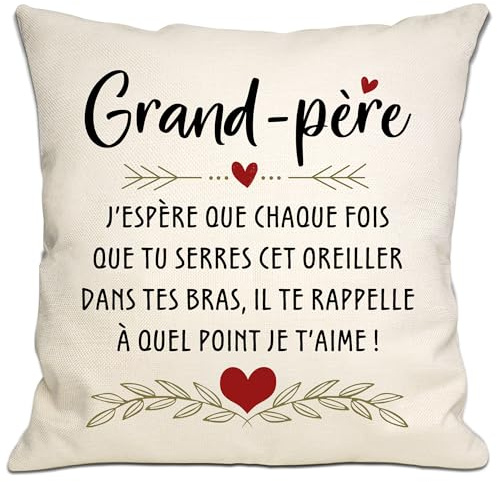 Bommex Cadeau Grand-père J'espère Que Chaque Fois Que tu serreras ce Coussin, il Te rappellera à Quel Point Je t'aime Housse de Coussin pour Papy Anniversaire Fête des pères Cadeau de Noël