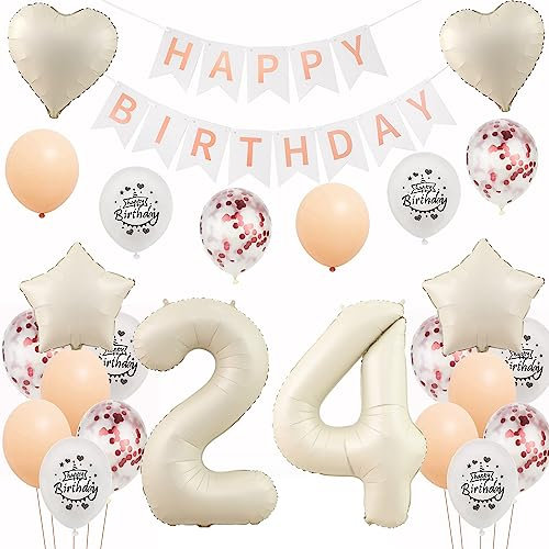 Weiß Luftballons 24 Geburtstag Frauen Deko Set - Folienballon und Ballon Dekoration für 24. Geburtstag