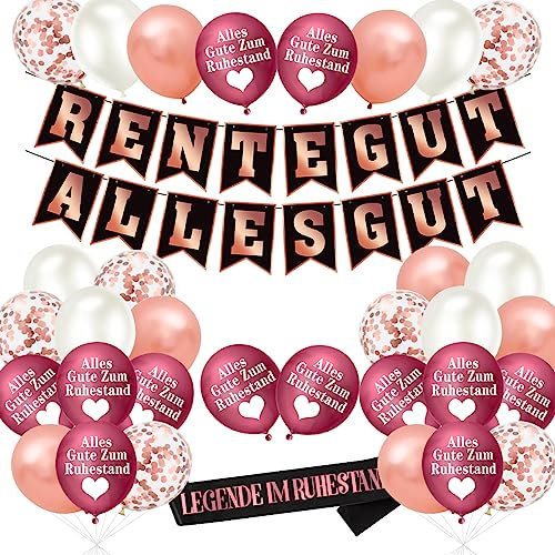 Ruhestand Deko, Rosegold Girlande, Luftballons, Endlich Rentner Schärpe für Frauen, Abschiedsfeier Party