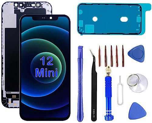 GLK-Technologies® LCD Display für iPhone 12 Mini Ersatz Bildschirm 5.4 Touchscreen Inklusive Display Rahmen Montage Reparaturwerkzeug