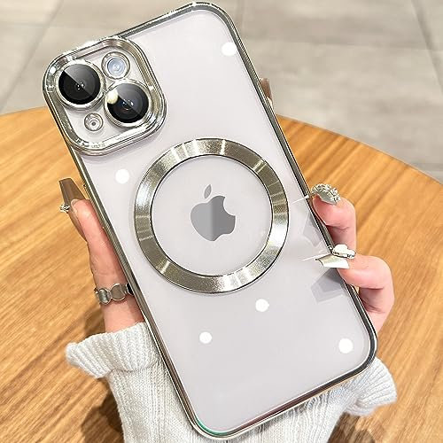 JUESHITUO EinheitsSchutz Serie für iPhone 14 Plus Hülle für MagSafe (Mit Integrierter Kameraschutz) [TOP N52 Starke Magnete] Kratzfest Handyhülle iPhone 14 Plus Case für Frauen Mädchen (6,7) Silver