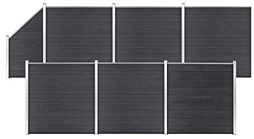 BaraSh WPC Zaun-Set 6 Quadrate + 1 Schräge 1138x186 cm Grau Sichtschutzzaun Palisadenzaun Zaun Sichtschutz Gitter Gartenzaun Komplettset