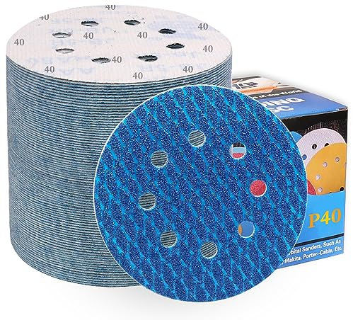 ALPXUXP 80 Pezzi Dischi Abrasivi 125mm,Rotondi Carta Vetrata Grana 40 8 Fori a Forma di Diamante in Blu,Abrasivo Resistente All'intasamento,per Levigatrice Orbitale
