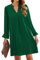 ANFTFH Damen T-Shirt Kleid V-Ausschnitt Langarm Elegant Blusekleid Freizeitkleid Locker Kleider für Frauen weihnachtskleider Damen Dunkel Grün S